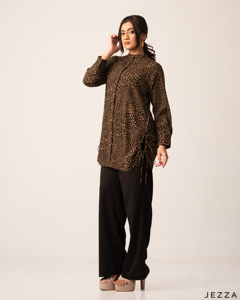 Printed Polyester Top with Ruching Detail 60082